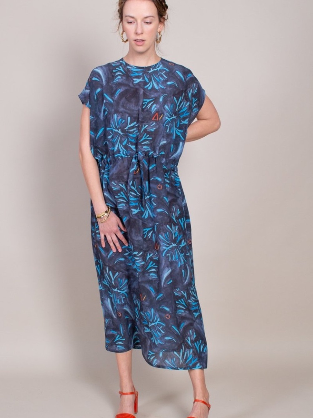 ANNTIAN The Simple Dress in E Print Silk Abstract Sea Anemone One Size Fits Most